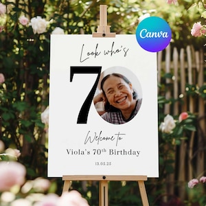 70th Birthday Welcome Sign Template: Editable Photo Sign (Digital Download, Multiple Sizes Included)
