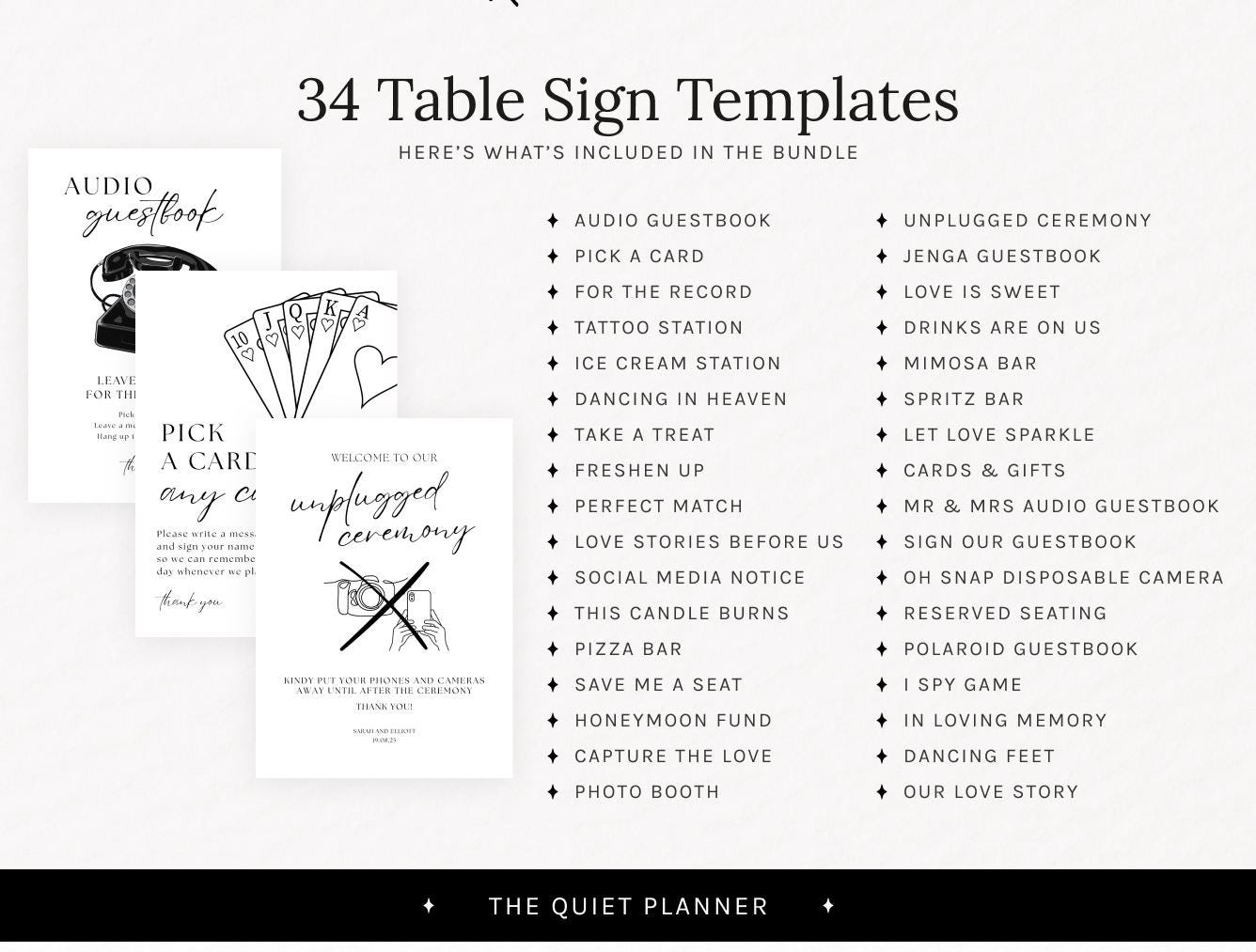Wedding Table Sign Bundle, Editable Modern Minimalist Wedding Sign ...