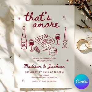 That&#39;s Amore Engagement Party Invite, Italian Engagement Party Invite Template, Printable Whimsical Hand Drawn Thats Amore Invite Edit Canva