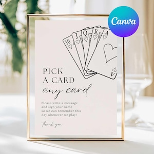 Playing Card Guest Book Sign, Pick a Card Guestbook Wedding Table Sign, Unique Wedding Guestbook Sign, Sign Our Guestbook Sign, Edit Canva
