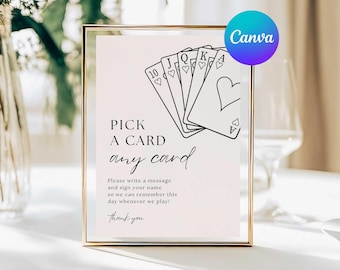 Speelkaart gastenboek bord, kies een kaart gastenboek bord bruiloft tafel, uniek bord bruiloft gastenboek, bord ons gastenboek, bewerk canva