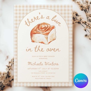Bun in the Oven Baby Shower Invite Template, Printable Bun In Oven Invitation Template, Whimsical Baby Shower Inivte, Editable in Canva