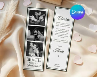 Old Money Bridesmaid Proposal Photo Booth Template, Will You Be My Bridesmaid Photo Strip, Maid of Honor Card, Editable in Canva