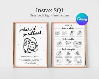 Instax SQ1 Polaroid Guestbook Instax Sign, Instax Square Instructions Sign, Photo Guestbook, How to Load New Film, How to Take Photo Sign