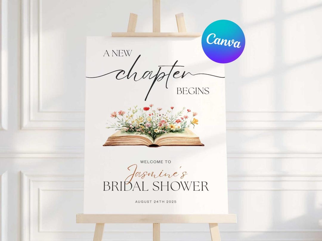 A New Chapter Bridal Shower Welcome Sign, Editable Book Themed Shower ...
