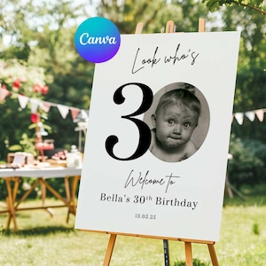 30th Birthday Welcome Sign Template: Editable Party Photo Entrance Design (Digital Download - Canva Template)