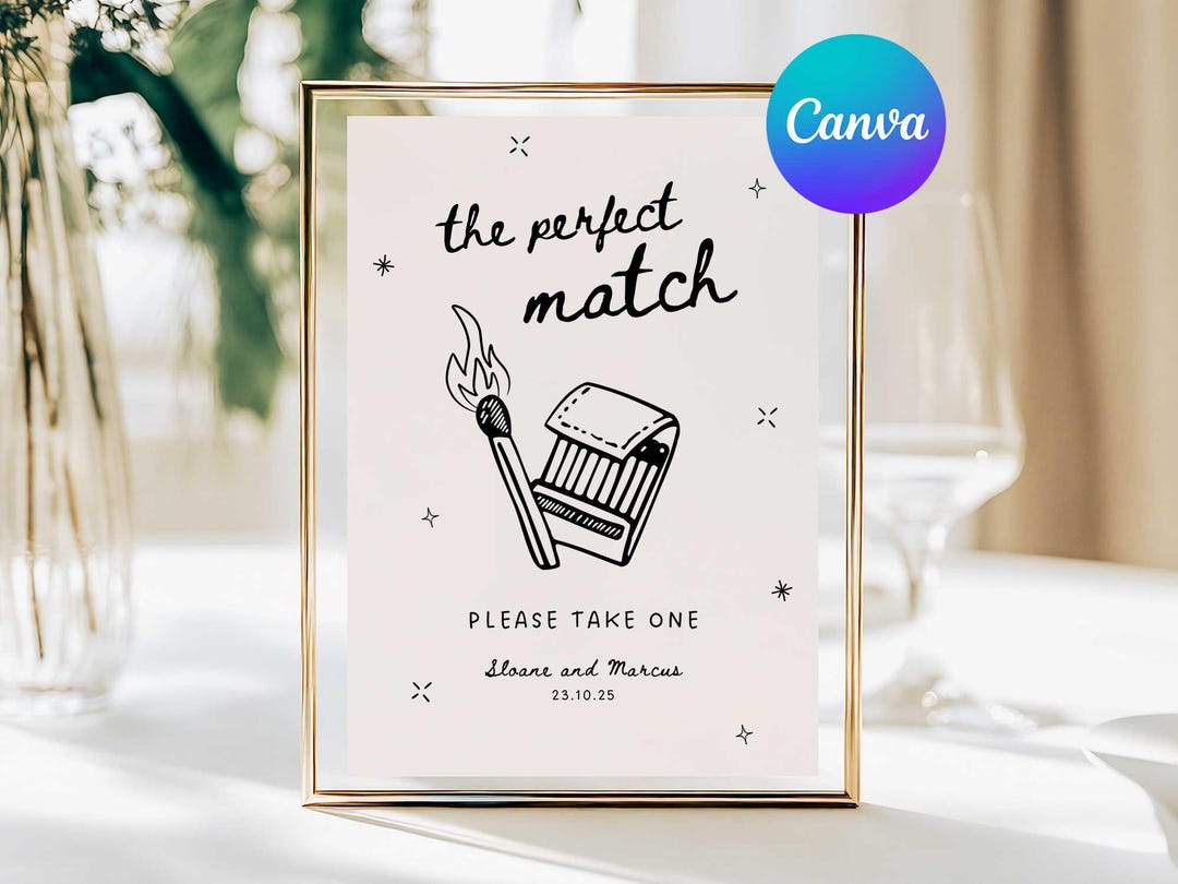 The Perfect Match Wedding Favour Sign, Custom Match Box Favour Sign ...
