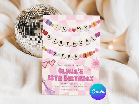 In My Birthday Era Party Invitation, Teen Girl Birthday Party Invite, Friendship Bracelet Invite, Eras Party Invite, Editable Template Canva