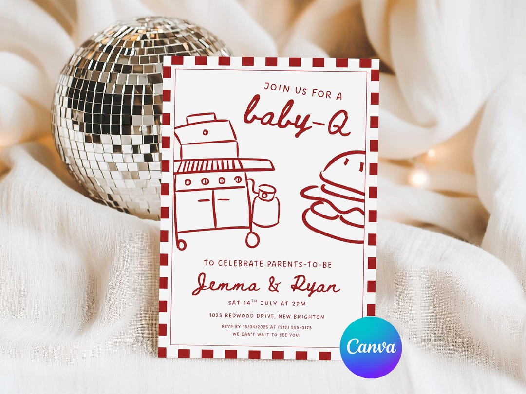 Baby-q Baby Shower Invite, Bbq-themed Baby Shower Invitation Template,  Whimsical Handdrawn Backyard BBQ Baby Shower Invitate, Edit in Canva - Etsy, image size:1080x810