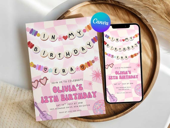 Birthday Era Party Invitation Printable, In My Birthday Era Invite, Editable Canva Template