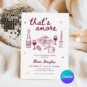 That&#39;s Amore Bridal Shower Invite, Italian Bachelorette Party Invite Template, Printable Whimsical Handrawn Thats Amore Invite, Edit Canva
