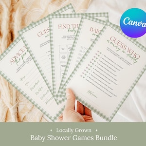 Locally Grown Baby Shower Games Bundle, Farmers Market Homegrown Baby Shower Game Templates, Printable Gingham Locally Grown Shower Games
