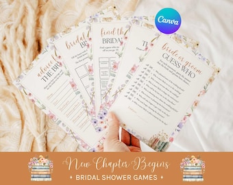 A New Chapter Book Themed Bridal Shower Games Bundle, Printable Storybook Bridal Games, Editable in Canva