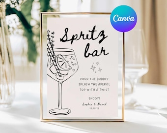 Spritz Bar Sign Template, Italian Spritz Station Wedding Sign, Love at First Spritz Sign, Limoncello Hugo Spritz Bar Sign, Edit Canva