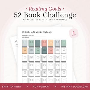 Reading Challenge: 52 Books in a Year - Fillable - Printable