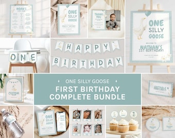 Silly Goose 1st Birthday Party Bundle, Editable Canva Template (Digital Download)