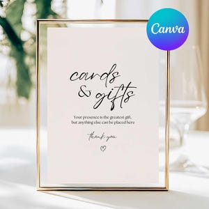 Minimalist Wedding Cards and Gifts Sign: Editable Canva Template (5x7 & 8x10) Digital Download