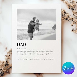 Papa Definition Vatertag Druck, anpassbares Foto Vatertag Poster, personalisiertes Fotogeschenk für Papa, Papa Fotorahmen, in Canva bearbeiten