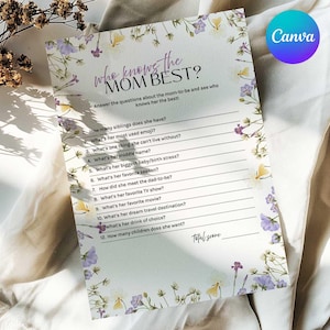 Who Knows the Mom Best Game, How Well Do You Know the Mom-to-Be, Trivia Baby Shower Game, Floral Baby Shower, Edit on Canva