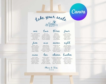 Whimsical Wedding Seating Table Chart Sign Template, Editable in Canva
