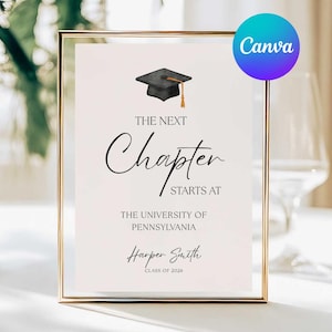 Next Chapter Graduation Table Sign, Minimalist Grad Party Sign Template, Class of 2026, Editable in Canva