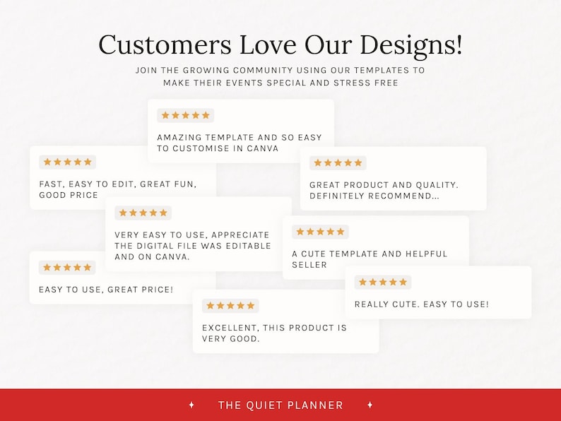 Pode incluir: Gr&aacute;fico com avalia&ccedil;&otilde;es de clientes para modelos digitais. O texto diz "Customers Love Our Designs!" e inclui avalia&ccedil;&otilde;es de cinco estrelas com coment&aacute;rios como "F&aacute;cil de usar" e "Excelente produto".