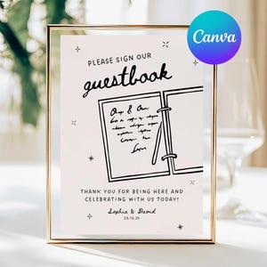 Whimsical Sign our Guestbook Wedding Table Sign Template, Modern Printable Guestbook Sign, Handdrawn Wedding Guestbook Notice Editable Canva