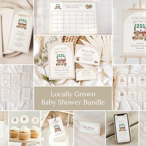 Beige Locally Grown Farmers Market Baby Shower Bundle: Canva Templates (Digital Download)