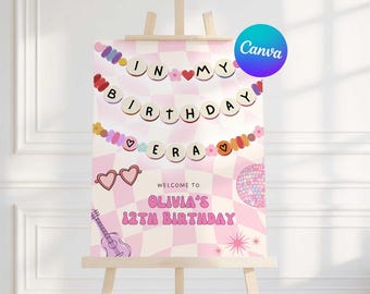 Birthday Era Party Welcome Sign, In My Birthday Era Editable Entrance Sign, Edit in Canva