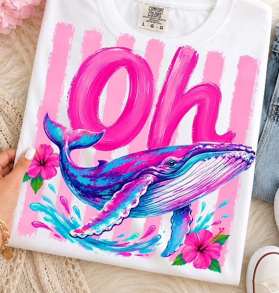 Oh Whale PNG, Preppy Whale Png, Humpback Whale Sublimation Design, Ocean Lover Png, Summer Beach PNG, Floral Summer PNG, Whale png Design