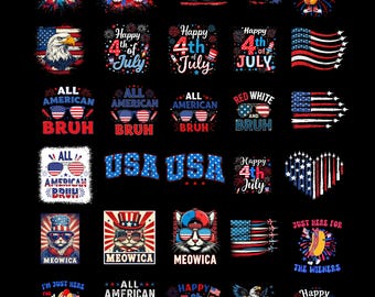 30 Retro 4th of July PNG Bundle: USA Patriotic Designs (Digital Download)