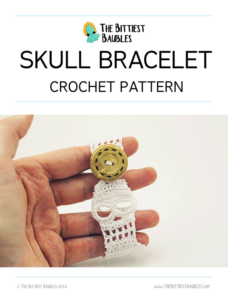 Skull Bracelet / Crochet / Pattern / Jewelry / Halloween / DIY image 1