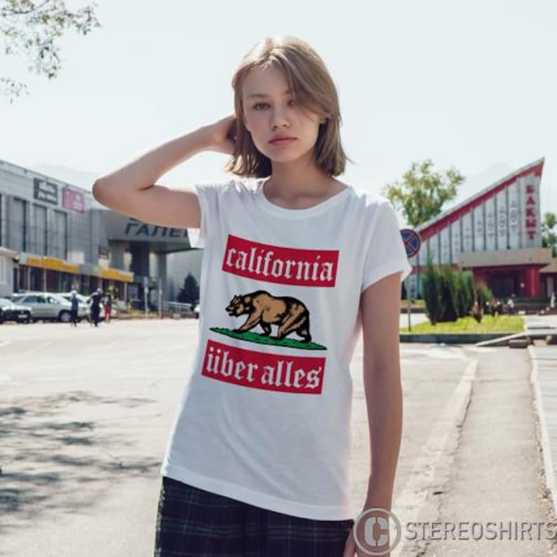 Camiseta California Uber Alles SS192 Unisex con estampado gráfico 100% algodón blanco imagen 1