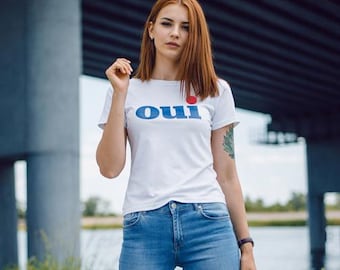 Camiseta Oui SS042 Unisex con estampado gráfico 100% algodón blanco