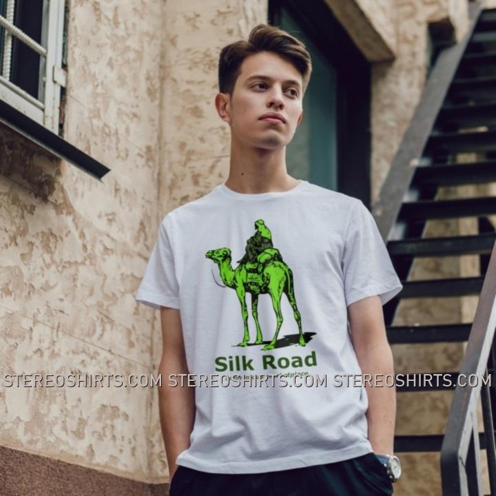 T-Shirt Vintage Lavé Blanc 'Marché Anonyme Route De La Soie' - Personnalisable, Taille Et Couleur Au Choix