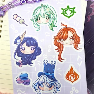 Planches d'autocollants/stickers Kawaii Genshin Impact | Archons