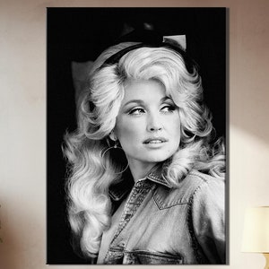 Impression sur toile rétro Dolly Parton, affiche noir et blanc célèbre chanteur de musique country emblématique, toile de photographie vintage rétro,