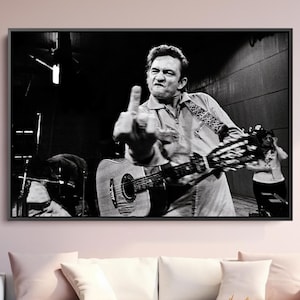 Johnny Cash middelvinger in de gevangenis van San Quentin Canvas Wall Art, posters, prints, foto&#39;s, schilderijen, foto&#39;s en woondecoratie