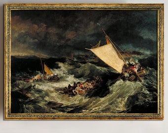 The Shipwreck de J.M.W. Turner, impressão de arte de paisagem marinha clássica, pintura dramática e poderosa para decoração de casa ou escritório