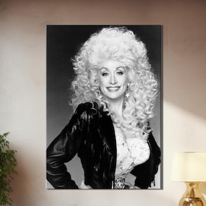 Dolly Parton Poster célèbre chanteur de musique country emblématique en noir et blanc, toile de photographie vintage rétro, art mural imprimé encadré