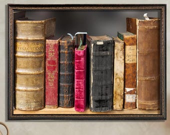 Stimmungsvolle dunkle Academia Bücher Leinwand, Vintage Bibliothek Wandkunst, klassische Bücherregal Druck für Studium, gemütliche Leseecke Geschenk