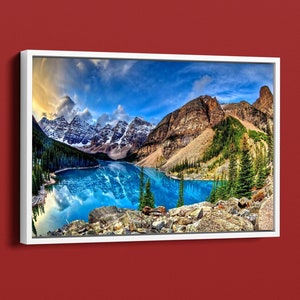 Moraine Lake Banff National Park Canvas Wall Art, Modern Framed or Vintage Framed Canvas Art - Stunning Canadian Rockies Lake Decor