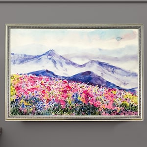 Wildflowers and Mountain Canvas Print - Scenic Nature Wall Art - Vibrant Landscape Painting - Modern Decor for Home or Office