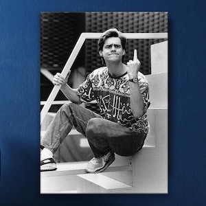 Jim Carrey Middle Finger Funny Canvas Wall Art, Humorous Pop Art, Bold Statement Decor