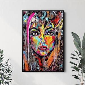 Colorful Abstract Woman Canvas Art, Framed Vibrant Female Portrait Print, Modern Abstract Art Decor, Bold Feminine Artwork