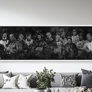 Gangsta Rappers Panoramic Canvas Wall Art, Hip Hop Music Art, Framed Rappers Print, Street Culture Decor