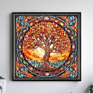 Tree of Life Mandala Yggdrasil Painting Canvas Wall Art, Mosaic Stained Glass Print, Mythology Gift, World Tree, Celtic Wall Art