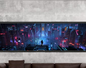 Cyberpunk City, 9 options différentes, affiche d'art mural sur toile Cyberpunk City, art mural néo-futuriste, impression sur toile roulée, affiche de jeu cadeau ART