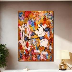 Lienzo de arte pop de dibujos animados antiguos de Mickey Mouse, impresión de arte clásico de Mickey, decoración de pared de arte pop, póster vintage de Mickey Mouse, arte de dibujos animados retro