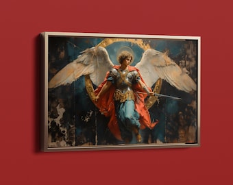 Erzengel Michael Leinwand Kunst, Römisch-katholische Wandkunst, Heiliger Kunstdruck, Christliche Wanddekoration, Erzengel Michael Leinwand